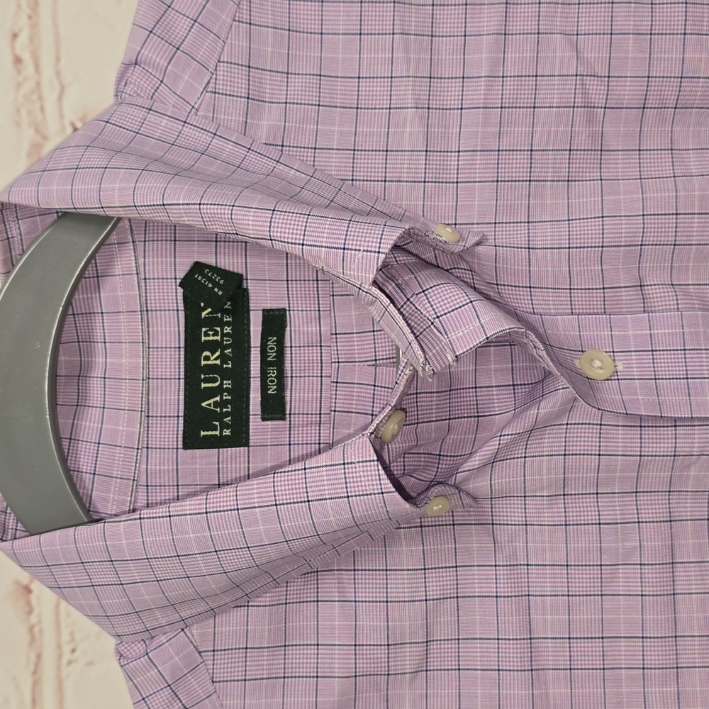Lauren Ralph Lauren Long Sleeve Button Up Purple Gingham Check Shirt Men 16 34/5 - Picture 2 of 10